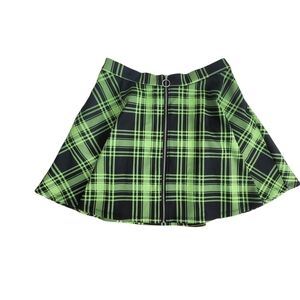 Hot Topic Neon Plaid Mini Skirt Large Green Black